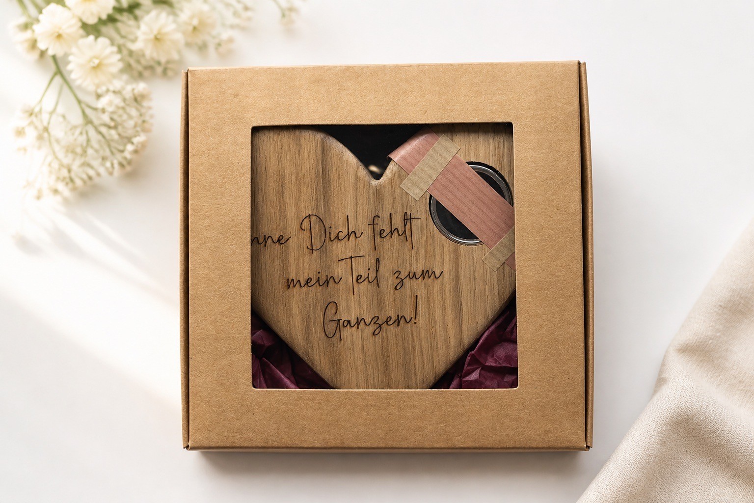Handschmeichler Herz aus Natur-Eiche in Geschenkbox