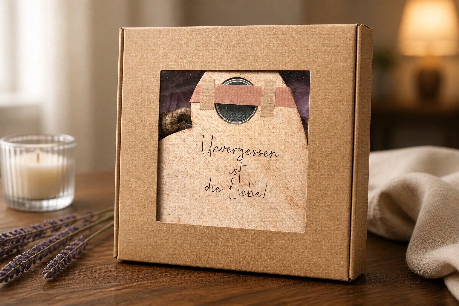 Steh-Herz aus Natur-Vollholz in Geschenkbox