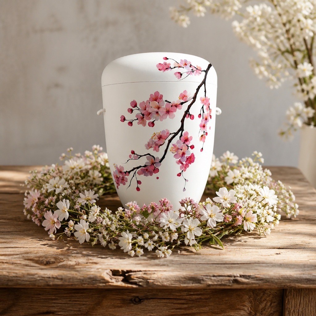 Schmuckurne mit Kirschblüten